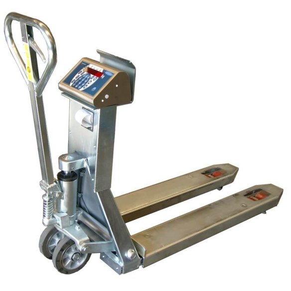 Transpallet pesatore a 4 celle di carico con struttura interamente zincata e indicatore peso in Acciaio Inox Transpallet pesatore a 4 celle di carico con struttura interamente zincata e indicatore peso in Acciaio Inox